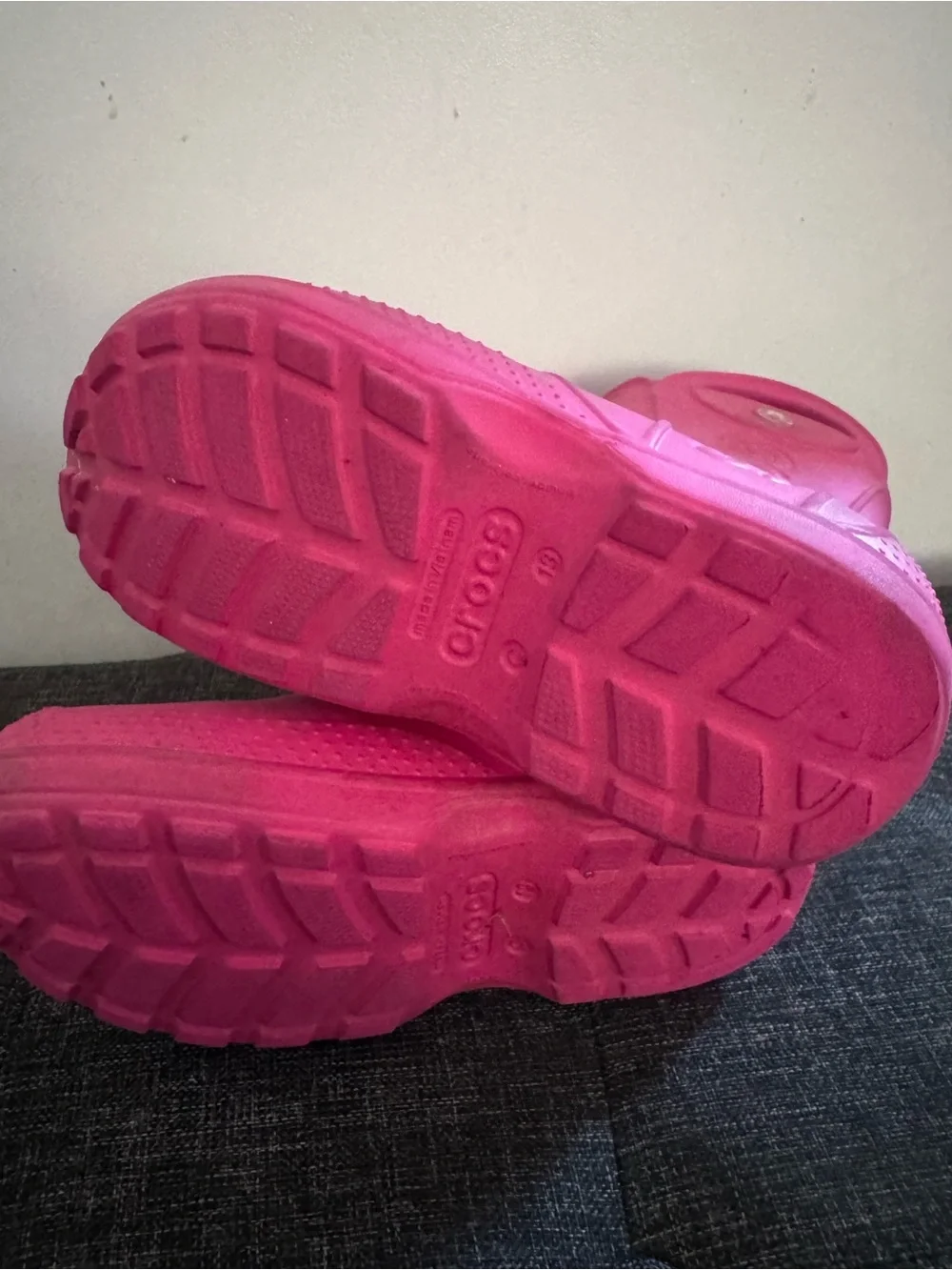 CROCS Kids Hot Pink Waterproof Rain Boots with Easy Handles